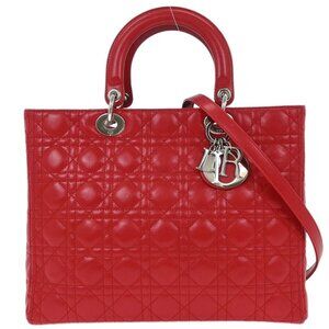 Christian Dior Red Lambskin Lady Dior Cannage 2way Handbag 15-BO-1101 186966